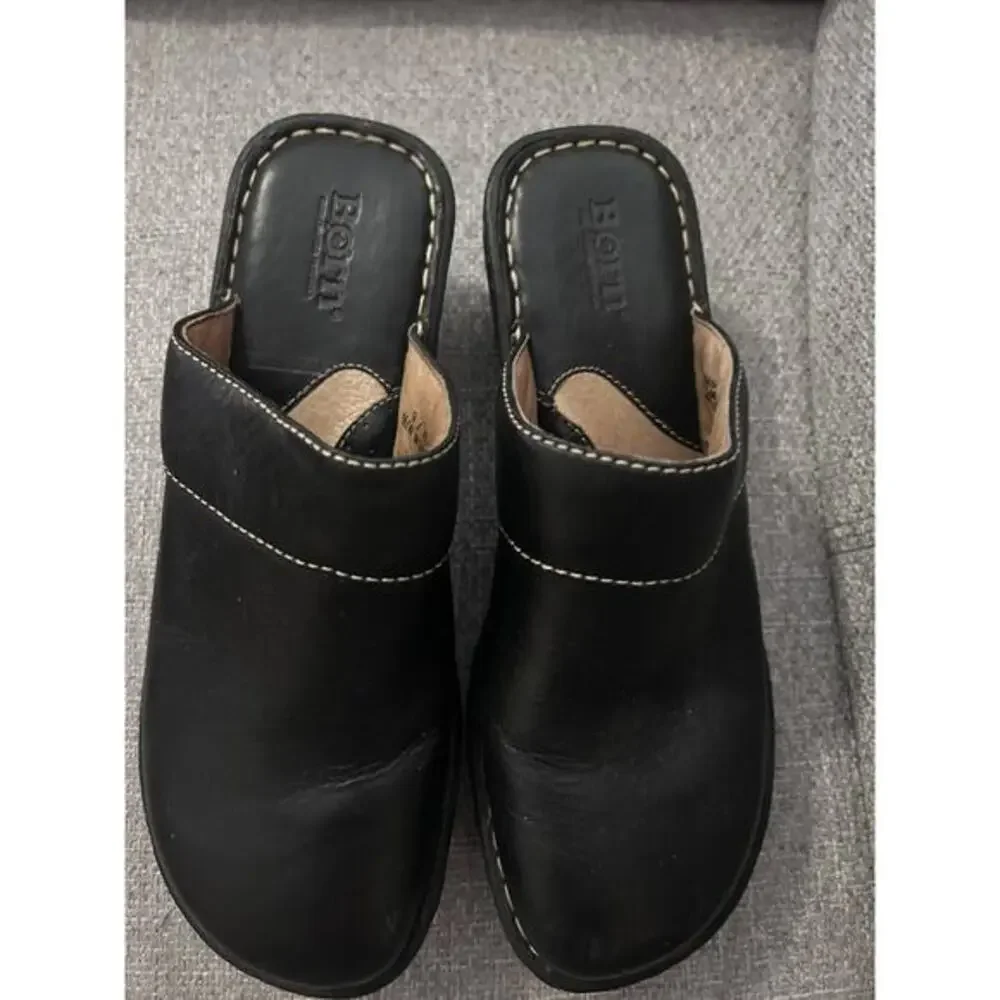 Born Black Leather Wedge Clog Sneakers - Women's